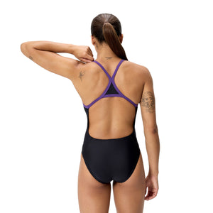 Speedo Female Solid Endurasoft Turnback - TEAM BLACK/PURPLE
