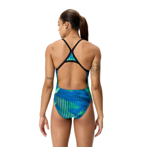 Speedo Female Linear LAVA Turnback - TEAM ROYAL BLUE/BRIGHT GREEN