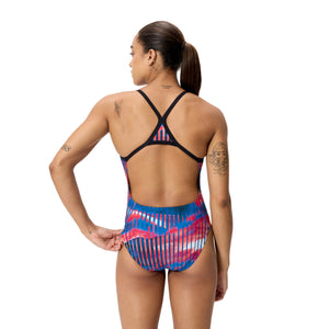 Speedo Female Linear LAVA Turnback - TEAM ROYAL BLUE/RED/WHITE