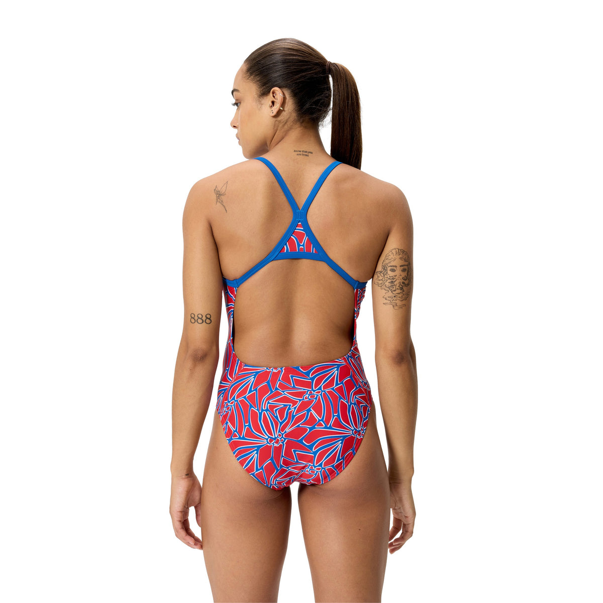 Speedo Female Petal Polygon Turnback - TEAM ROYAL BLUE/RED/WHITE