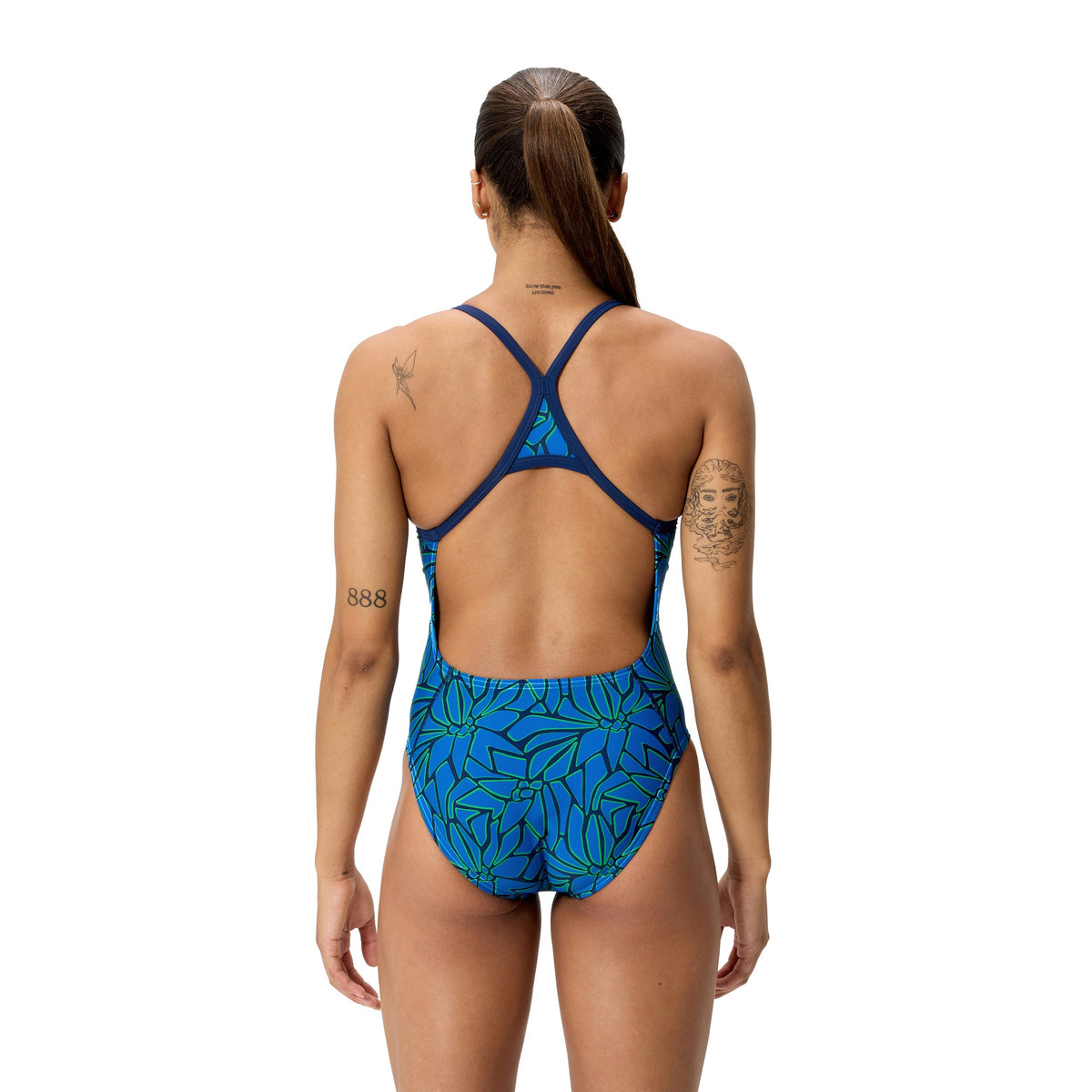 Speedo Female Petal Polygon Turnback - TEAM ROYAL BLUE/BRIGHT GREEN