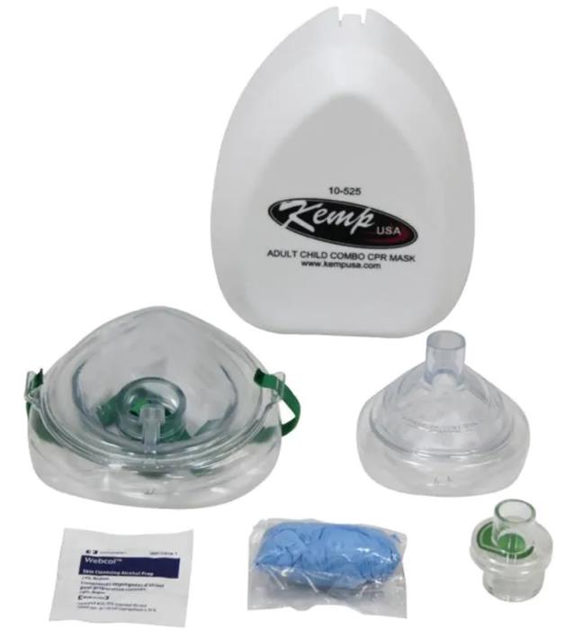 Kemp USA CPR Mask Adult/Child/Infant Combo-Gloves & Wipes-Hard Case - 26