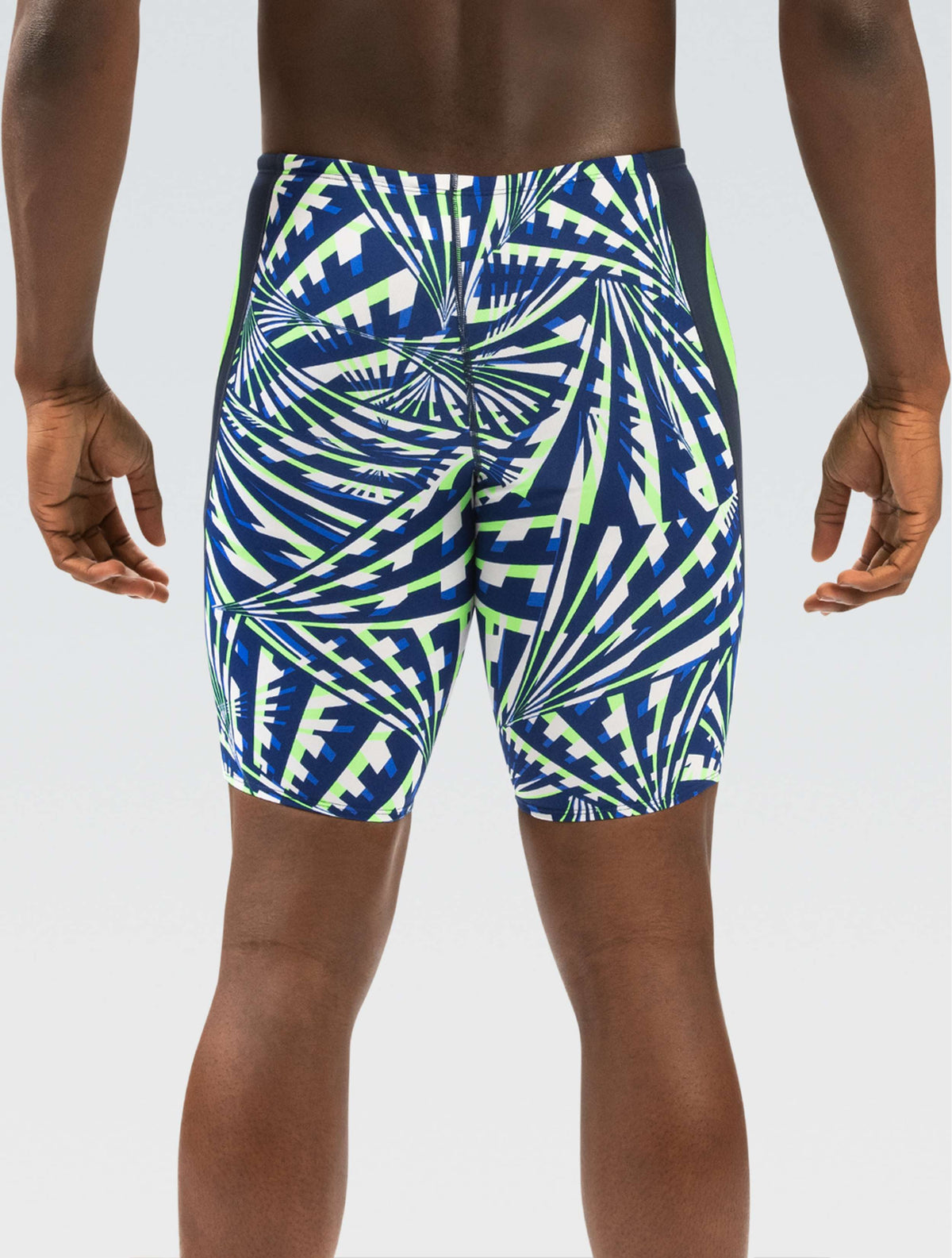 Reliance Men's Atomic Blue and Green Printed Color Block Jammer - Atomic Blue and Green Printed back-model