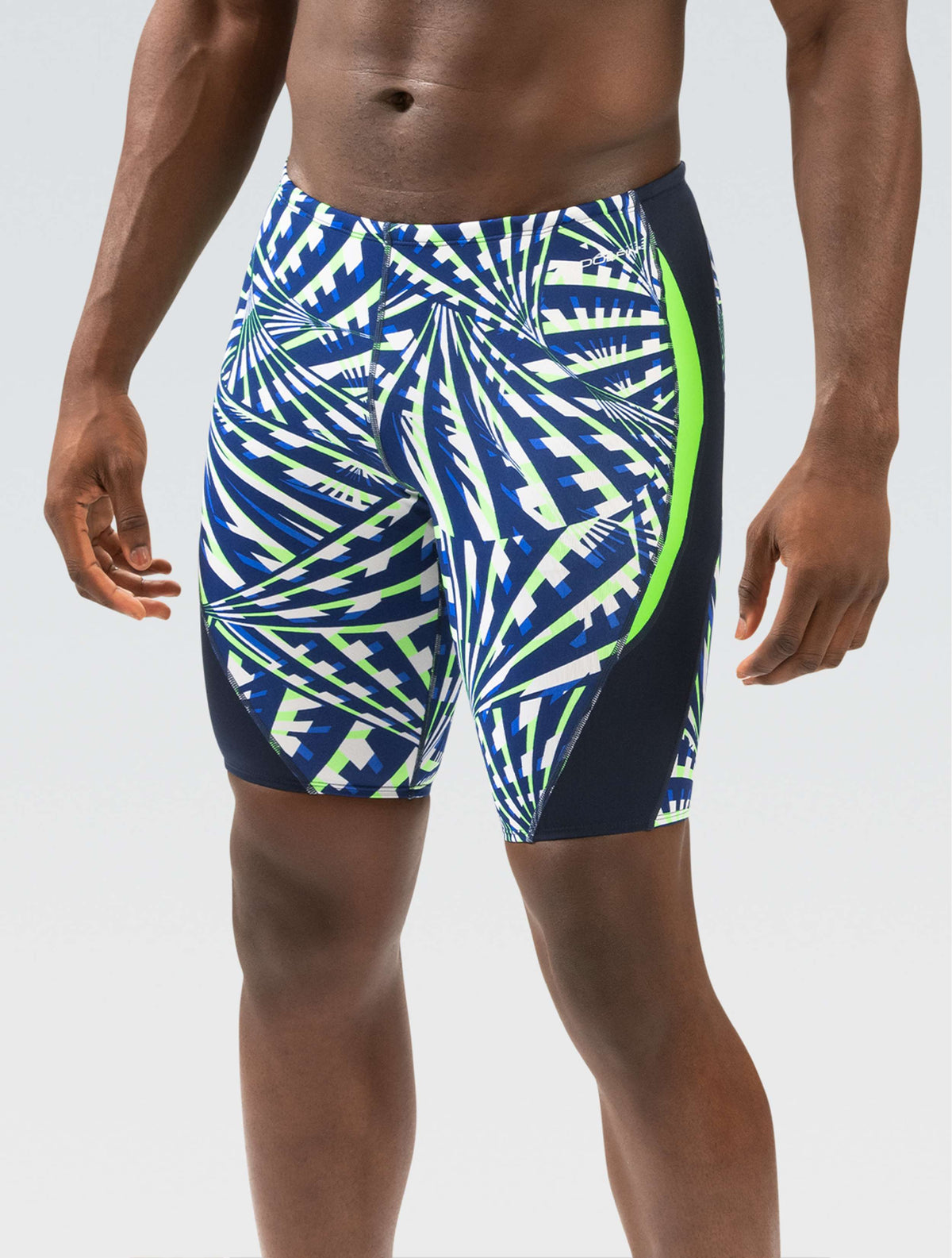 Reliance Men's Atomic Blue and Green Printed Color Block Jammer - Atomic Blue and Green Printed front-model