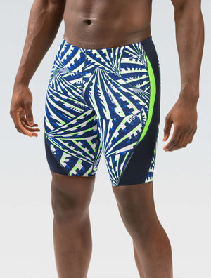 Reliance Men's Atomic Blue and Green Printed Color Block Jammer - Atomic Blue and Green Printed front-model