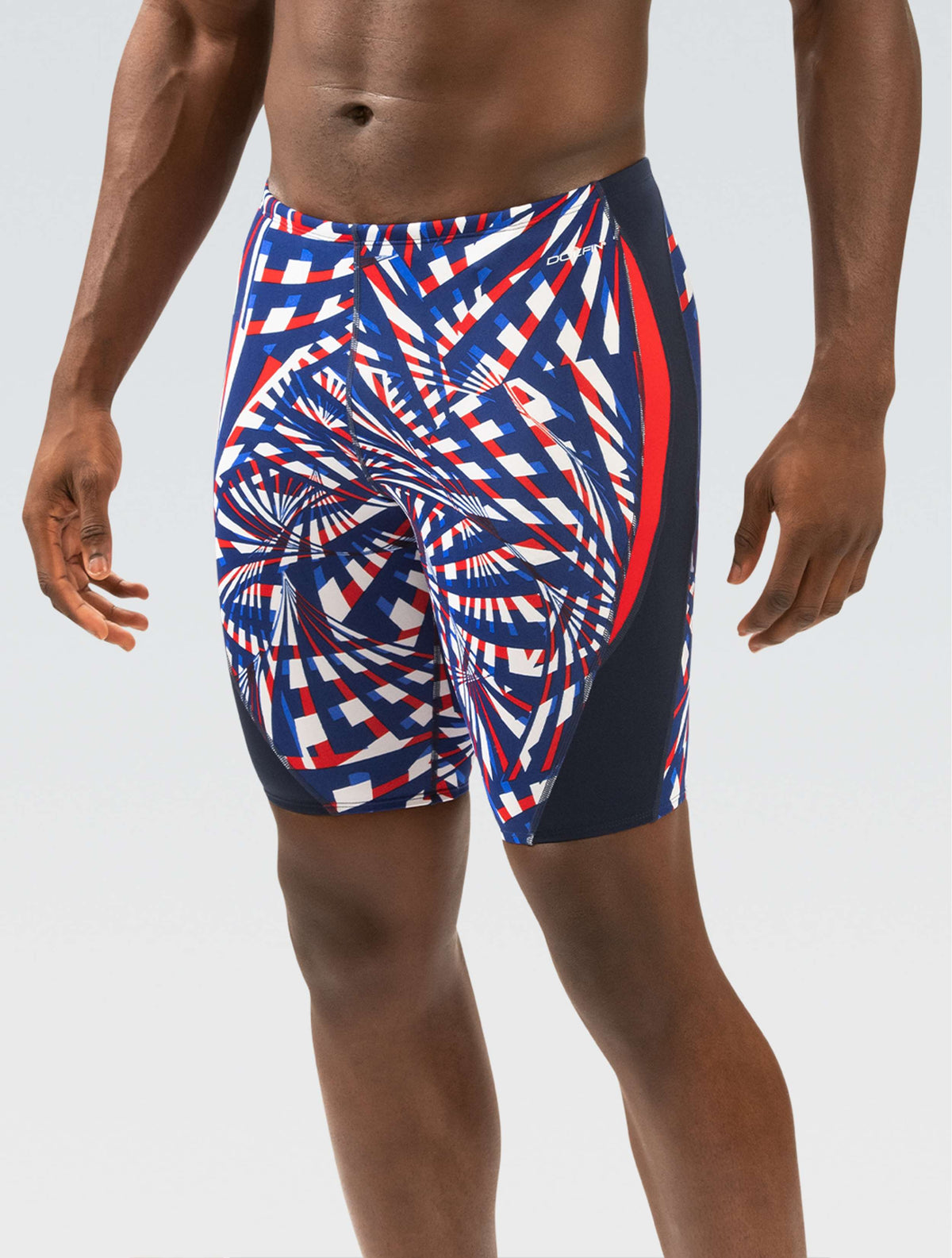 Reliance Men's Atomic Red, White, and Blue Printed Color Block Racer - Atomic Red, White, and Blue Printed front-model