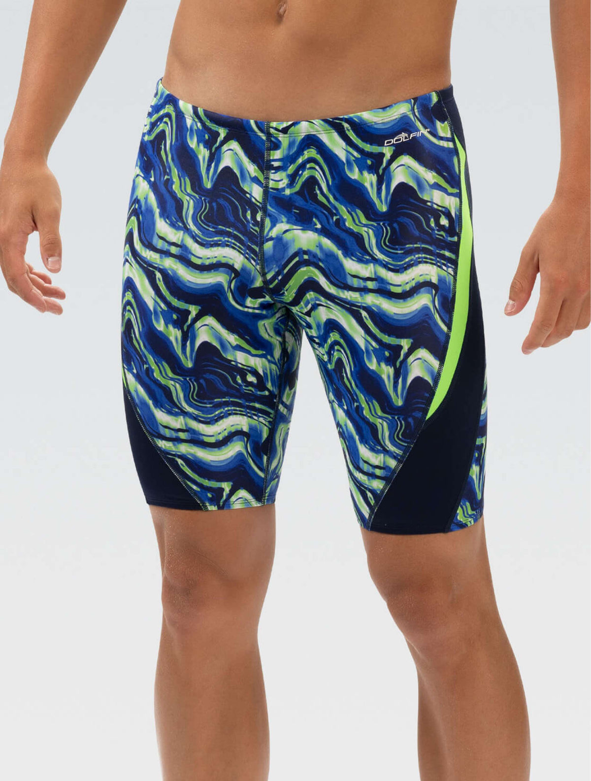 Reliance Men's Blaze Blue and Green Color Block Jammer - Blaze Blue and Green front