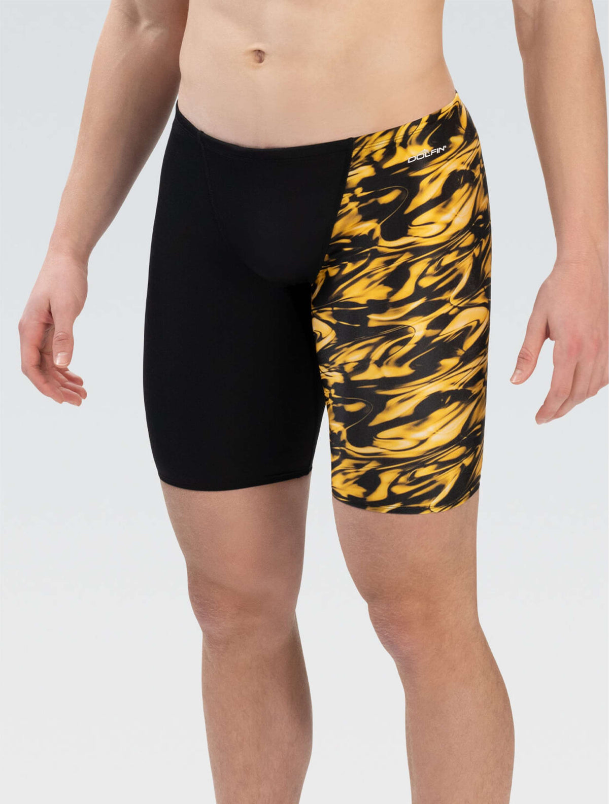 Reliance Men's Zephyr Black and Gold Asymmetrical Jammer - Zephyr Black and Gold front