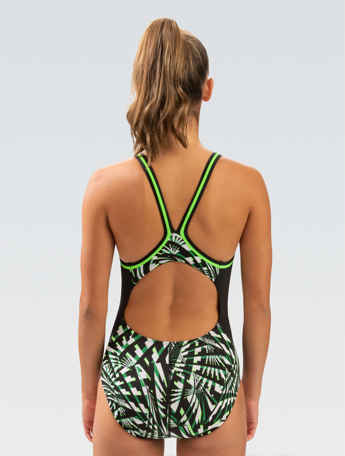 Reliance Women's Color Block Atomic Green DBX Back One Piece - Atomic Green back-model