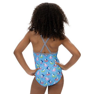 Dolfin Uglies Girls' Fin Floats Print Criss-Cross Back One Piece - 26