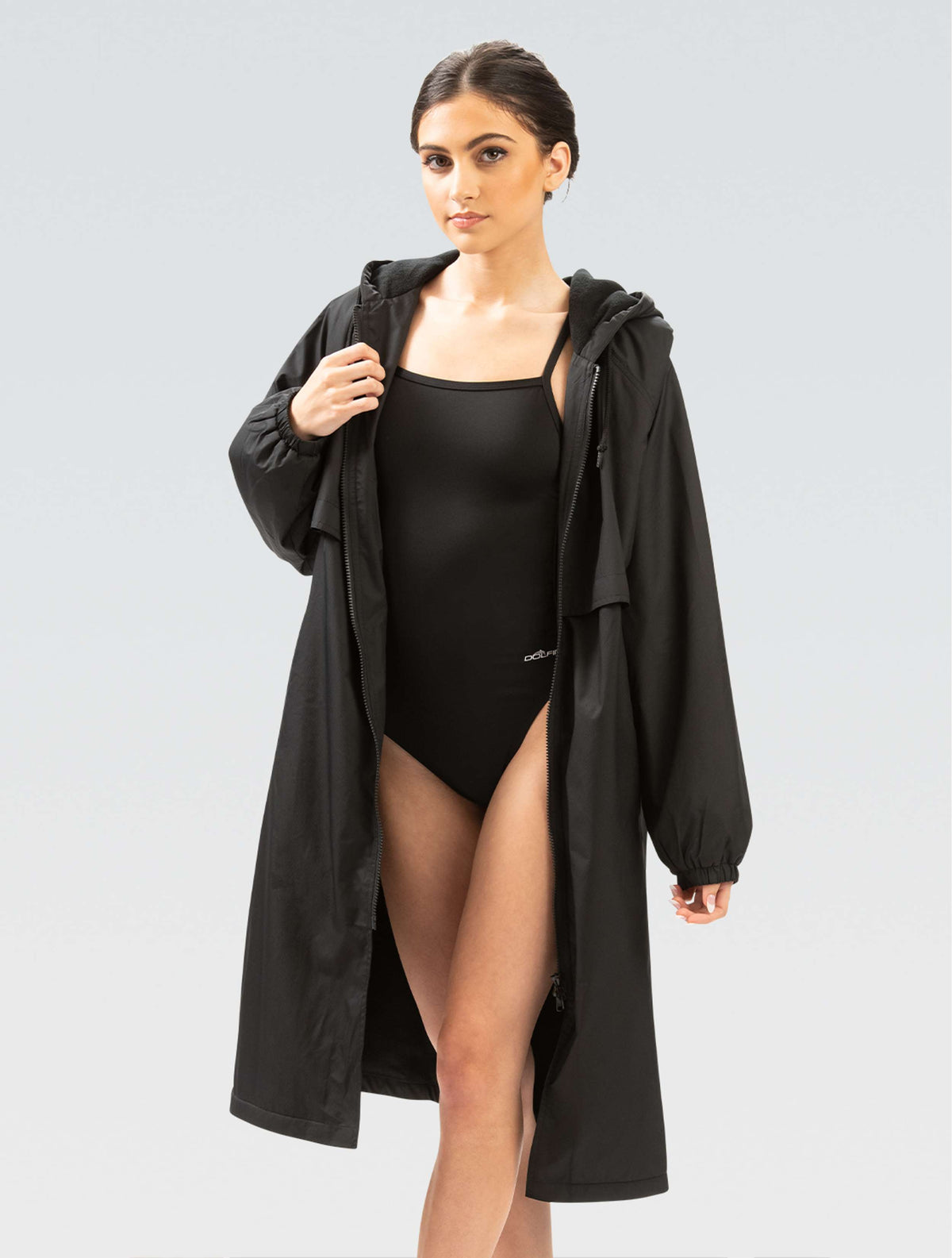 Solid Unisex Black Swim Parka - Black front