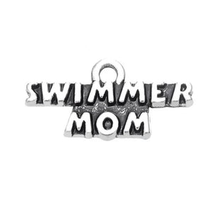 Swimmer Mom Sterling Silver Charm Pendant - 27