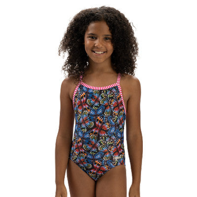 Dolfin Uglies Girls' Flutter By Print  Criss-Cross Back One Piece - 26
