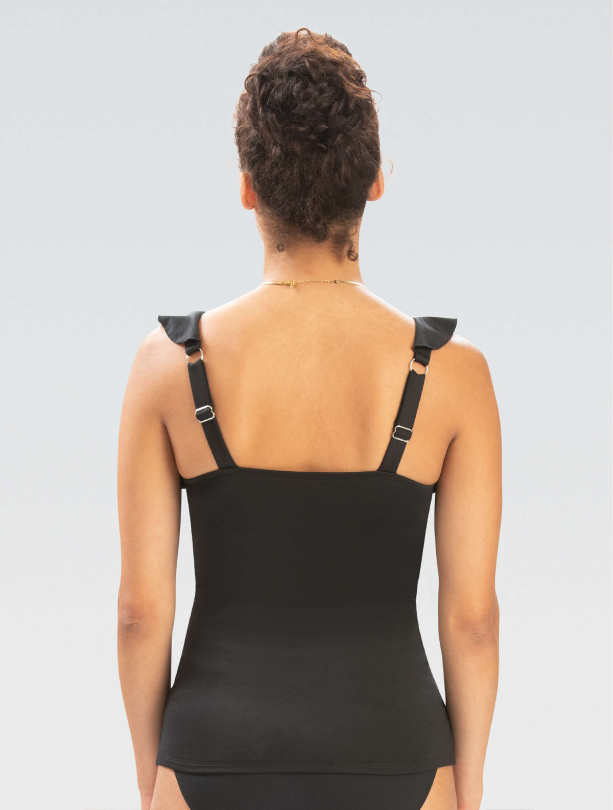 Women's Aquashape Black Ruffle Surplice Front Tankini with Front Ruche - Black Ruffle back-model