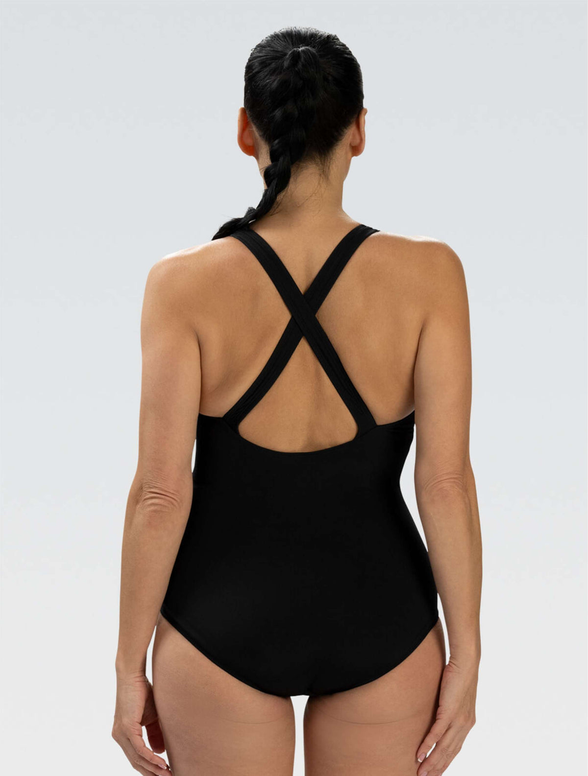 Women's Aquashape Black Scoop Neck Conservative One Piece - Black Scoop Neck back