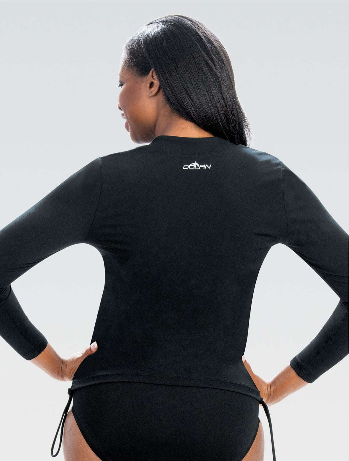 Women's Aquashape Black Side Ruched Rash Guard - Black Side Ruched back