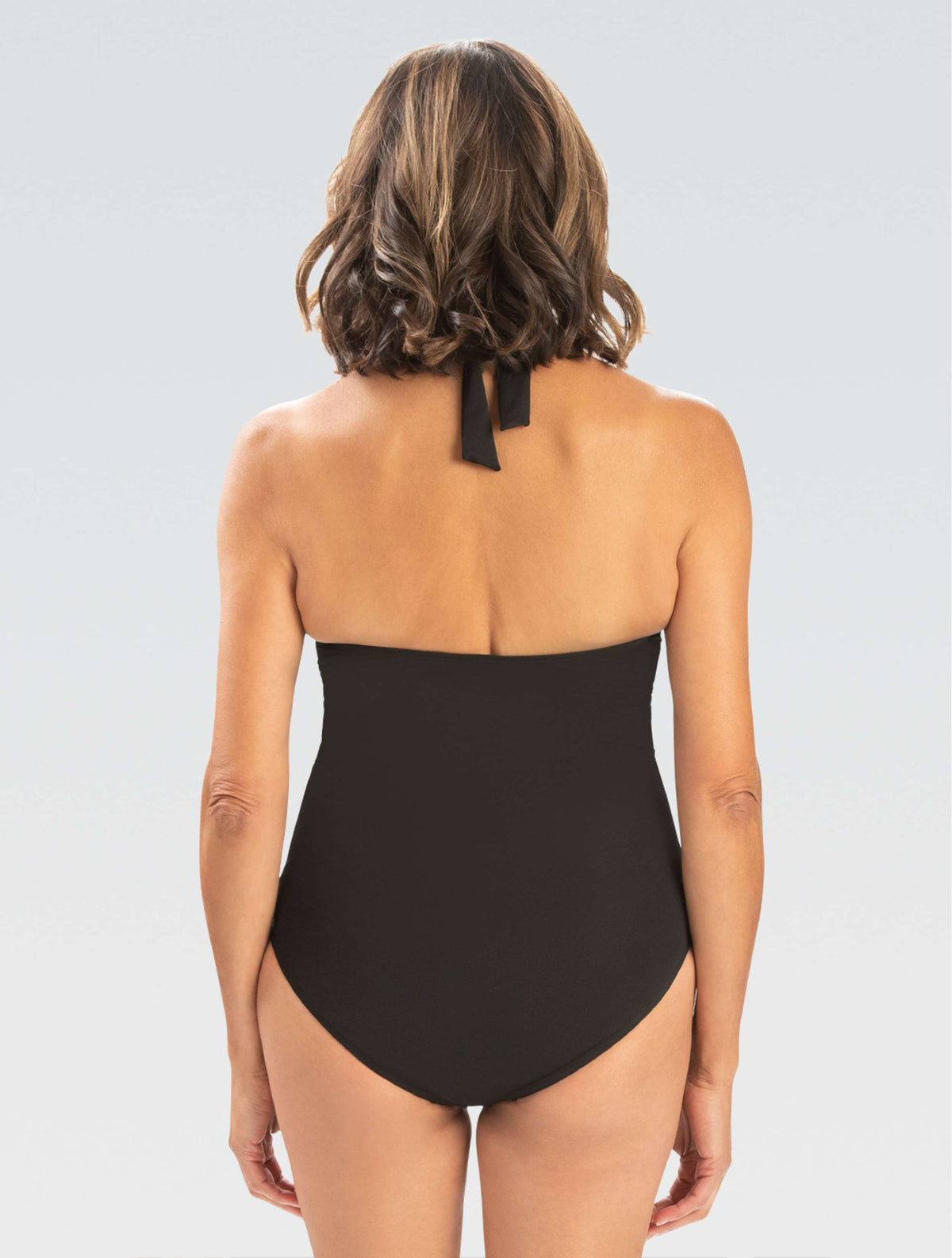 Women's Aquashape Black Sweetheart Halter Neck Moderate One-Piece with Overlap Front Bust Panel and Front Ruche Tummy Panel - Black Sweetheart Halter Neck Moderate One-Piece with Overlap Front Bust Panel and Front Ruche Tummy back-model