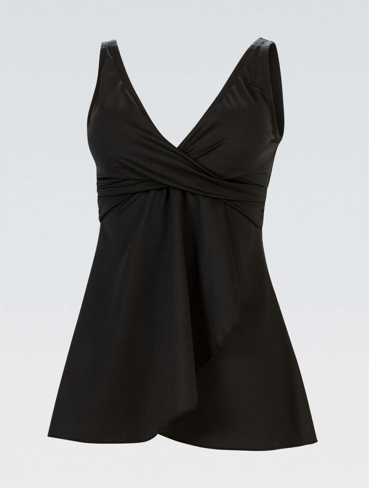 Women's Aquashape Black V Neck Tankini Top - Black V Neck front