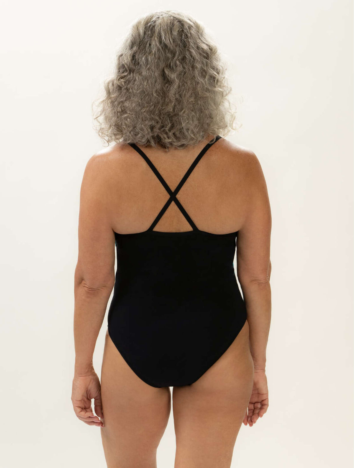 Women's Aquashape Black and Turquoise Color Blocked Moderate Front One Piece w/ Criss-Cross Straps - Black and Turquoise Color Blocked Moderate Front back