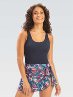 Women's Aquashape Bliss Printed Deep Scoop Neck Swim Dress with Attached Sarong Skirt - Bliss Printed Deep Scoop Neck front-model