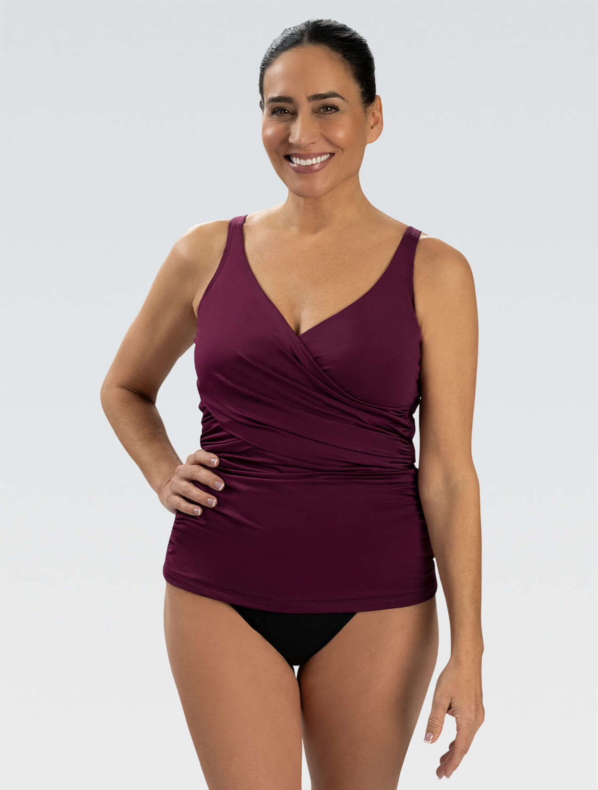 Women's Aquashape Cabernet Wrap Front Tankini Top - Cabernet front