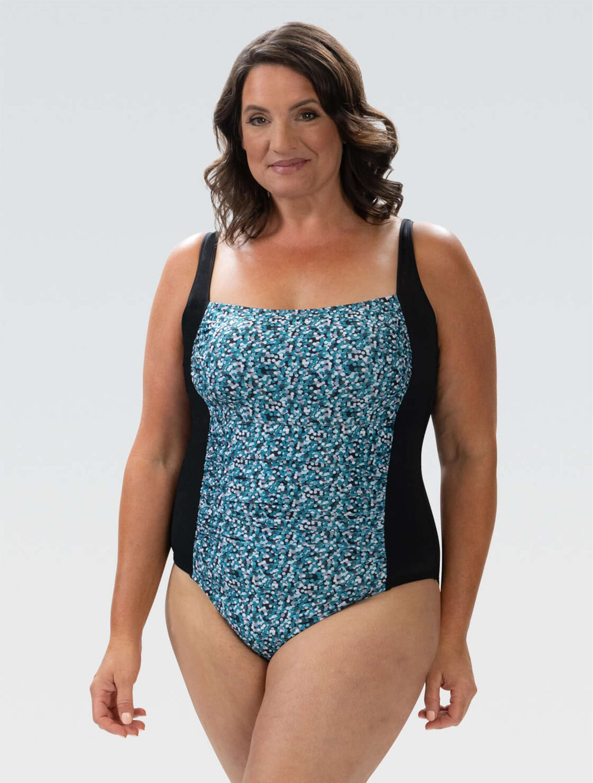 Women's Aquashape Dot Print Moderate Square Neck One Piece - Dot Print Moderate Square Neck front-model