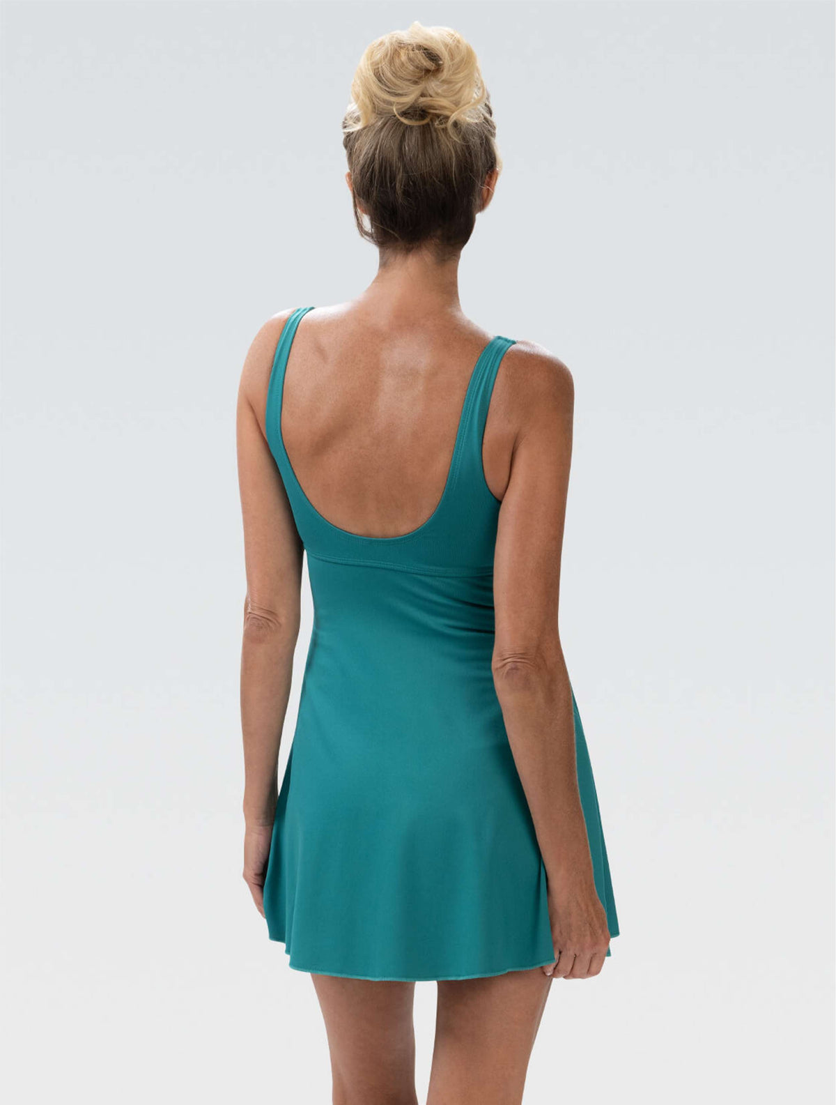 Women's Aquashape Dot Print Wrap Front V-Neck Swim Dress - Dot Print Wrap Front V-Neck back-model