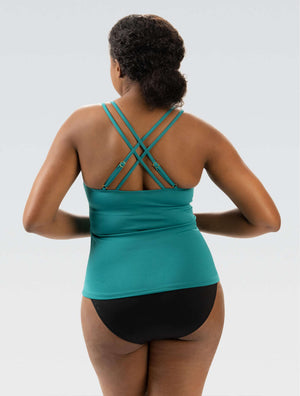 Women's Aquashape Solid Deep Scoop Neck Tankini Top: Jade - Deep Scoop Neck back