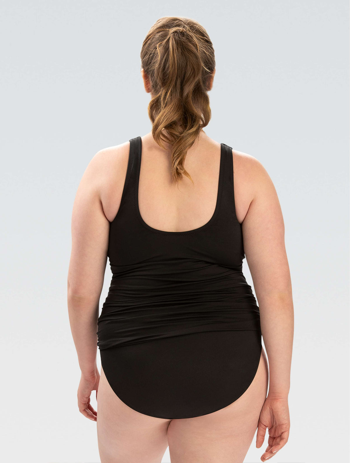 Women's Aquashape Moderate Surplice Wrap Front One Piece: Black - Surplice back-model