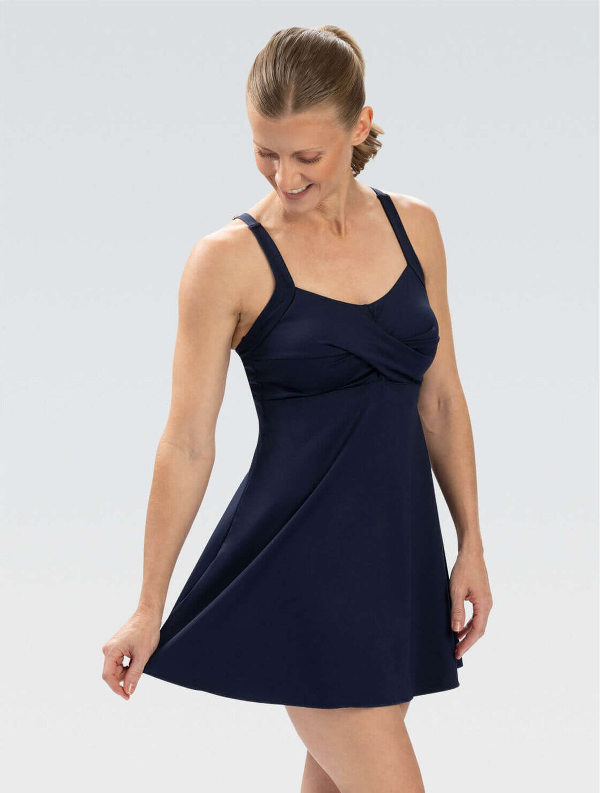 Women's Aquashape Navy Fit & Flare Swim Dress - Navy Fit & Flare front-extra