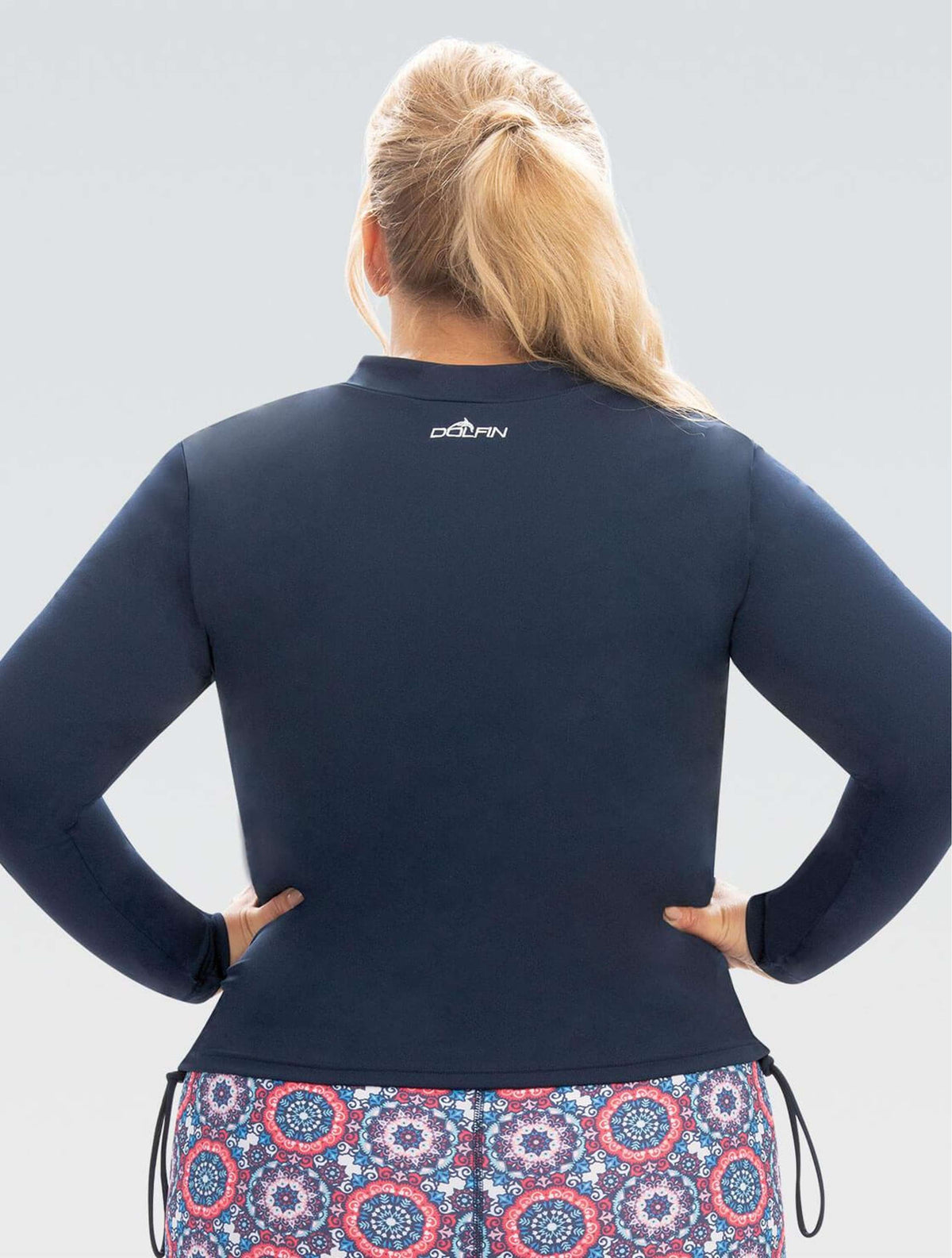 Women's Aquashape Navy Side Ruched Rash Guard - Navy Side Ruched back