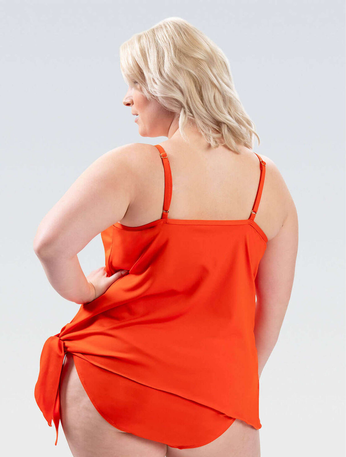 Women's Aquashape Pop Orange Wrap Front Side Tie Tankini Top - Pop Orange Wrap Front Side Tie back