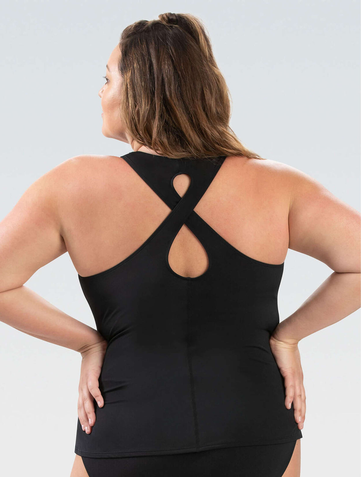Women's Aquashape Twist Back Tankini Top: Black - Twist Back back