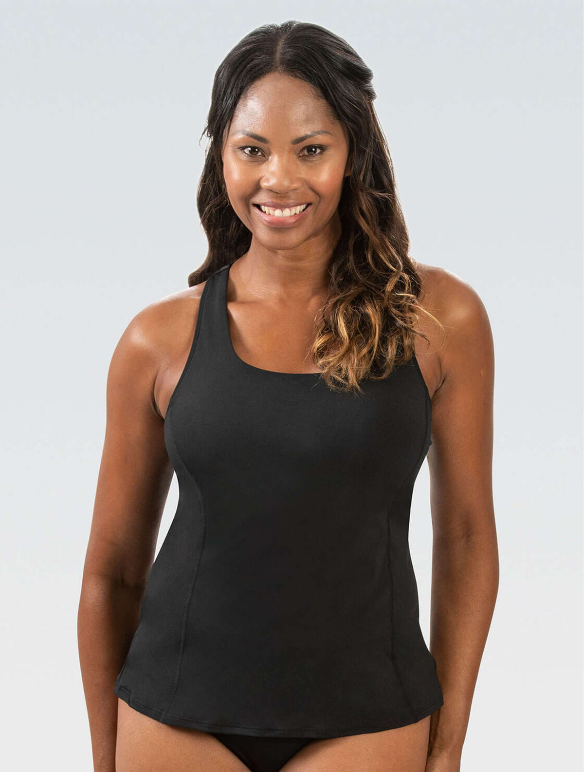 Women's Aquashape Twist Back Tankini Top: Black - Twist Back front