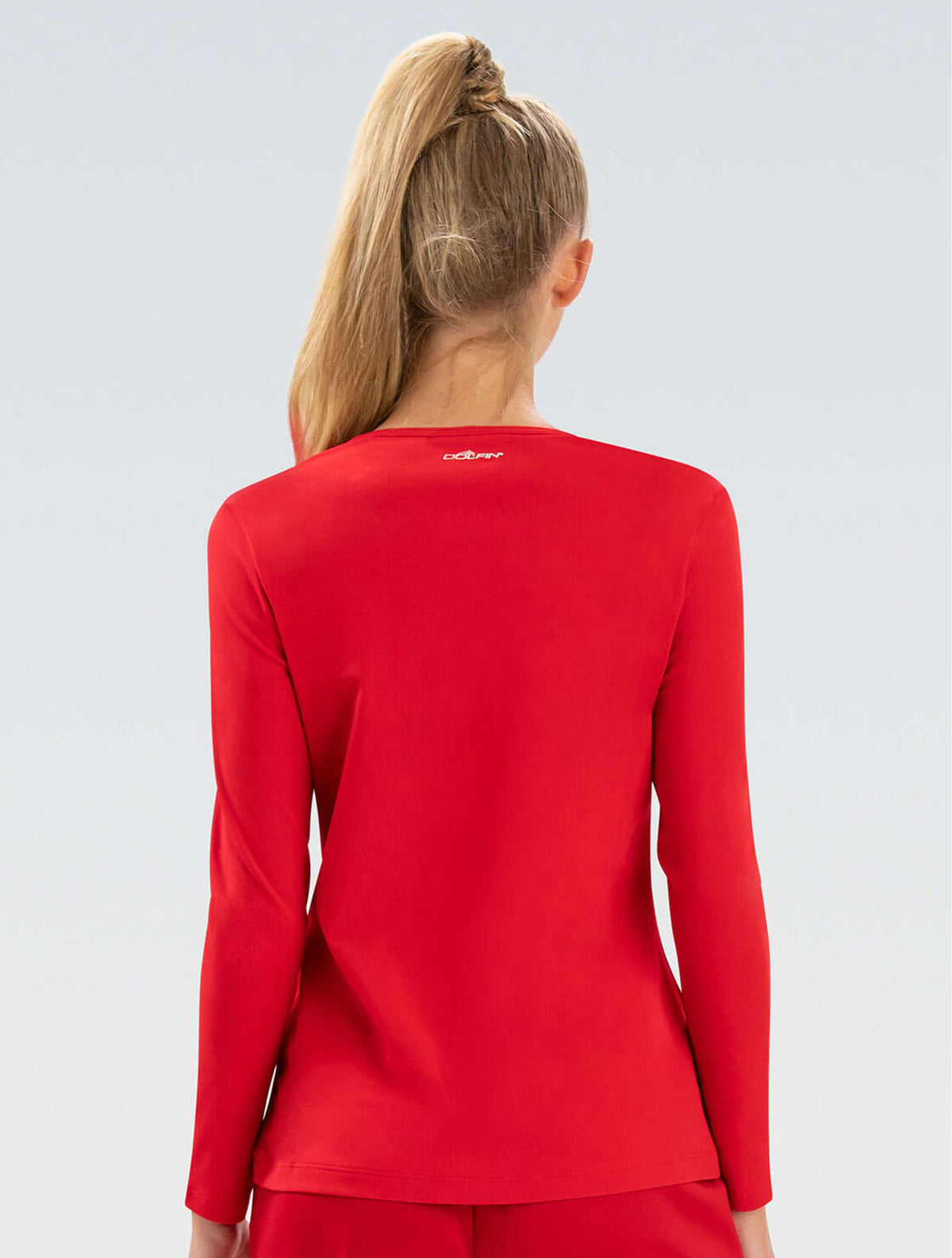 Women's Red Crew Neck Long Sleeve Rash Guard - Red Crew Neck back