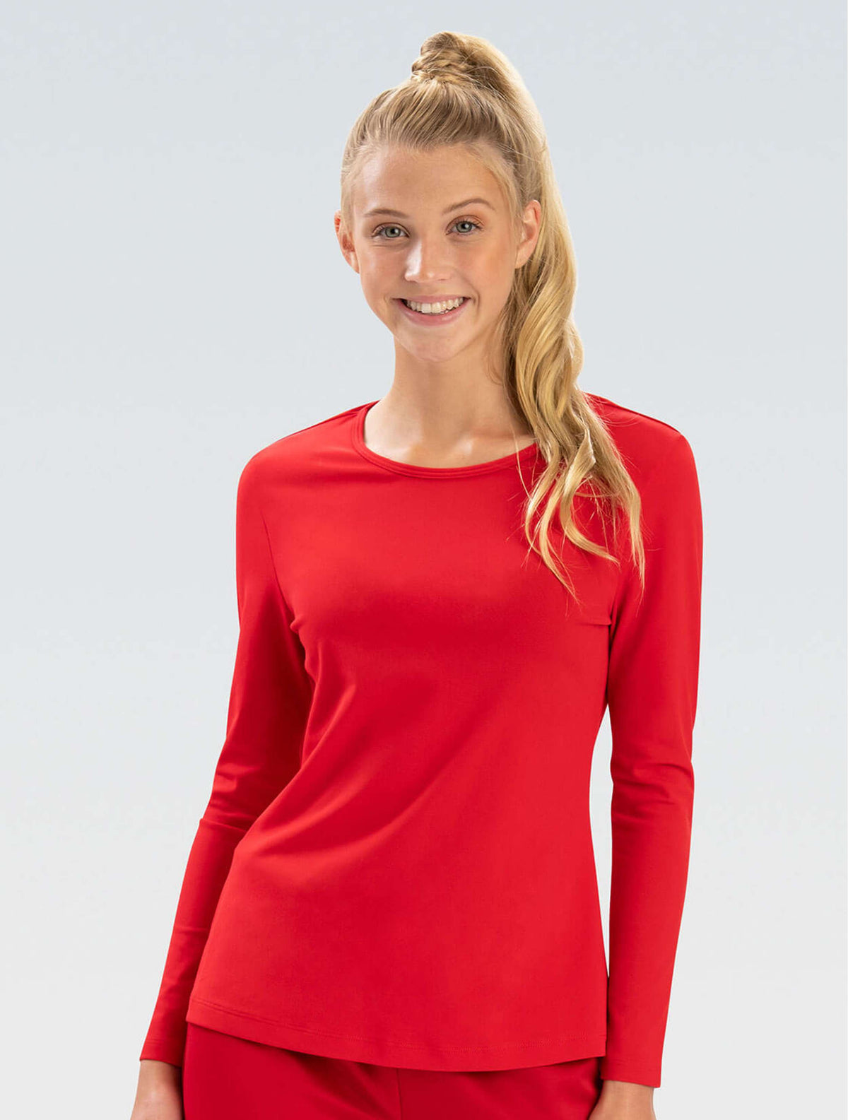 Women's Red Crew Neck Long Sleeve Rash Guard - Red Crew Neck front