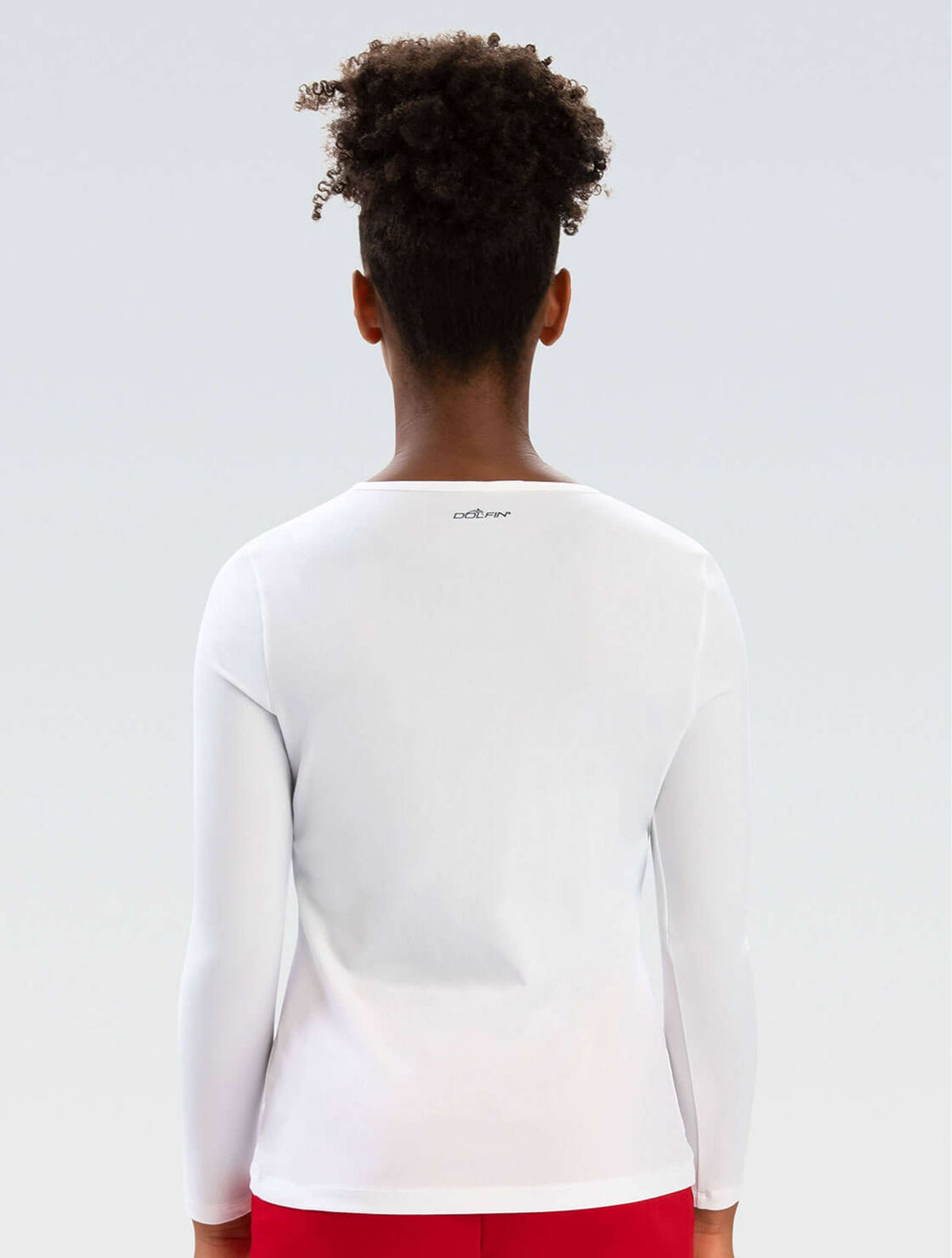 Women's White Crew Neck Long Sleeve Rash Guard - White Crew Neck back