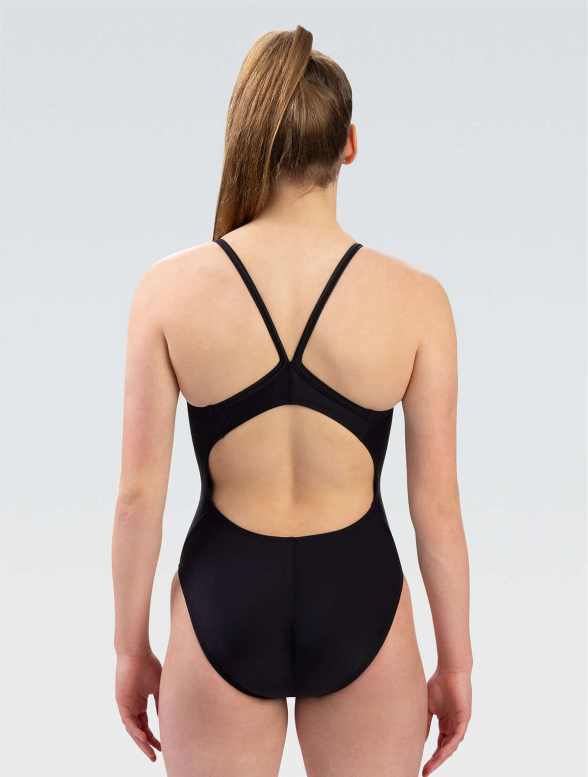 Women's XtraSleek Team Solid Black V-Back One Piece - Team Solid Black back-model