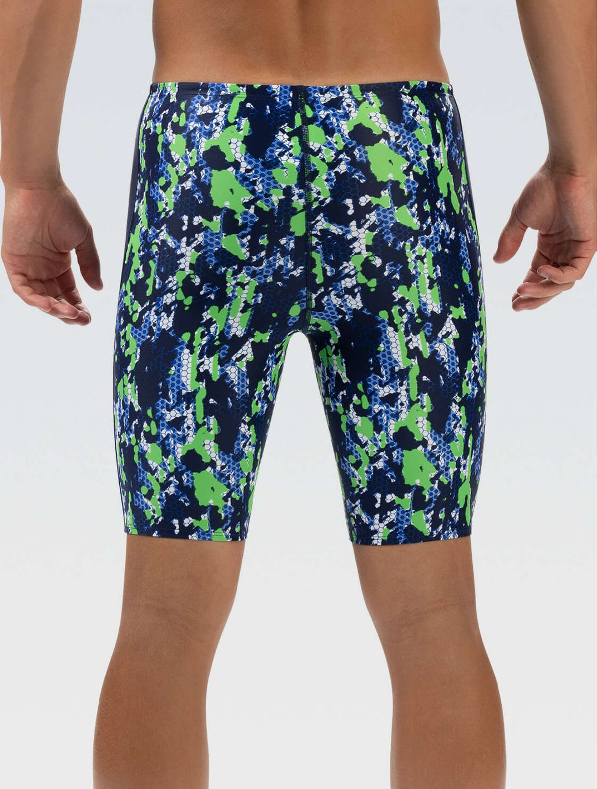 XtraSleek Men's Breaker Blue and Green Spliced Jammer - Breaker Blue and Green back