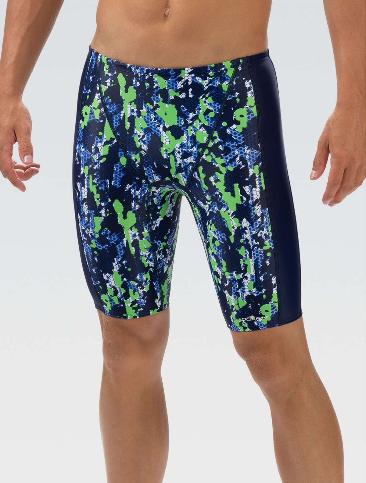 XtraSleek Men's Breaker Blue and Green Spliced Jammer - Breaker Blue and Green front