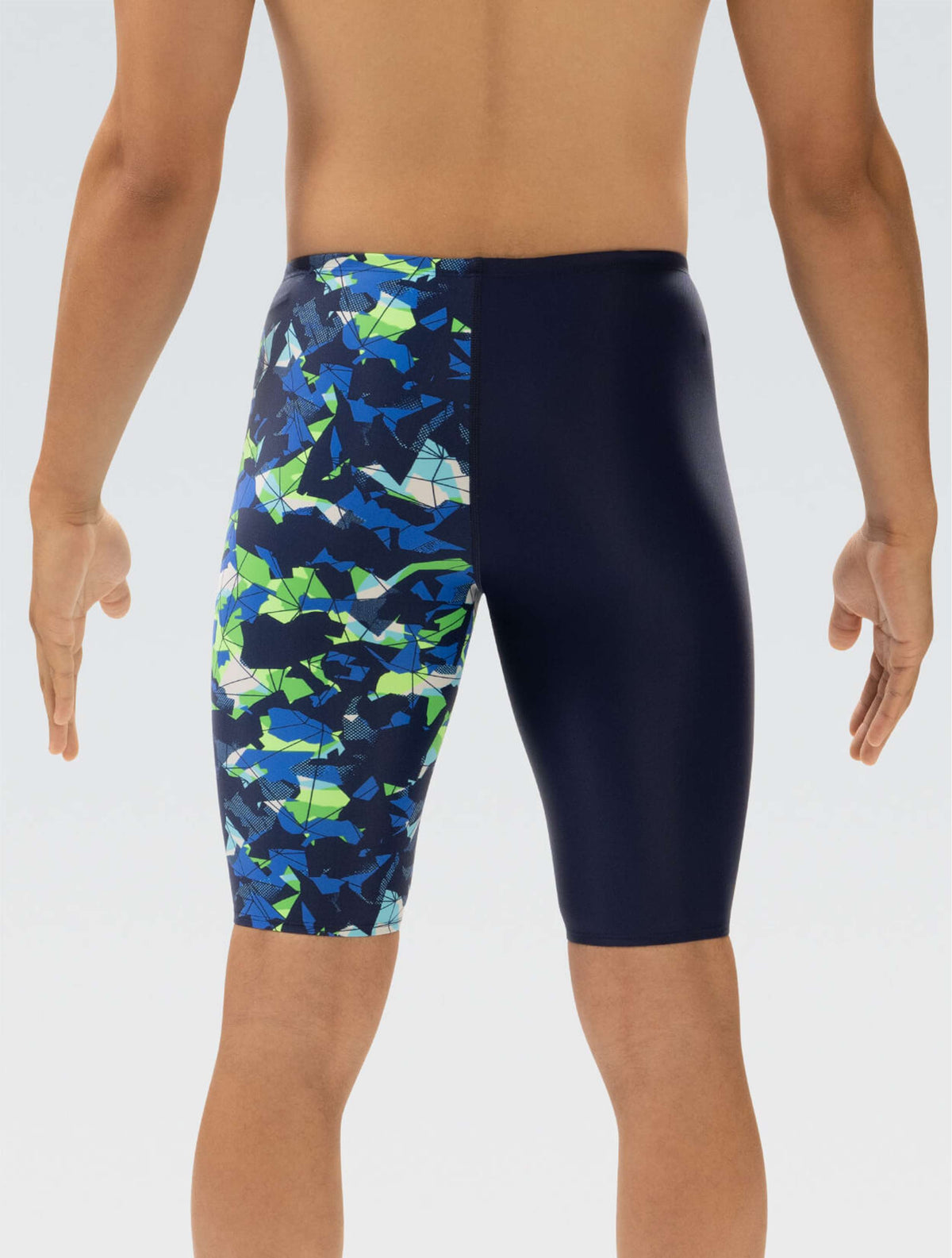 XtraSleek Men's Implode Blue and Green Asymmetrical Jammer - Implode Blue and Green back