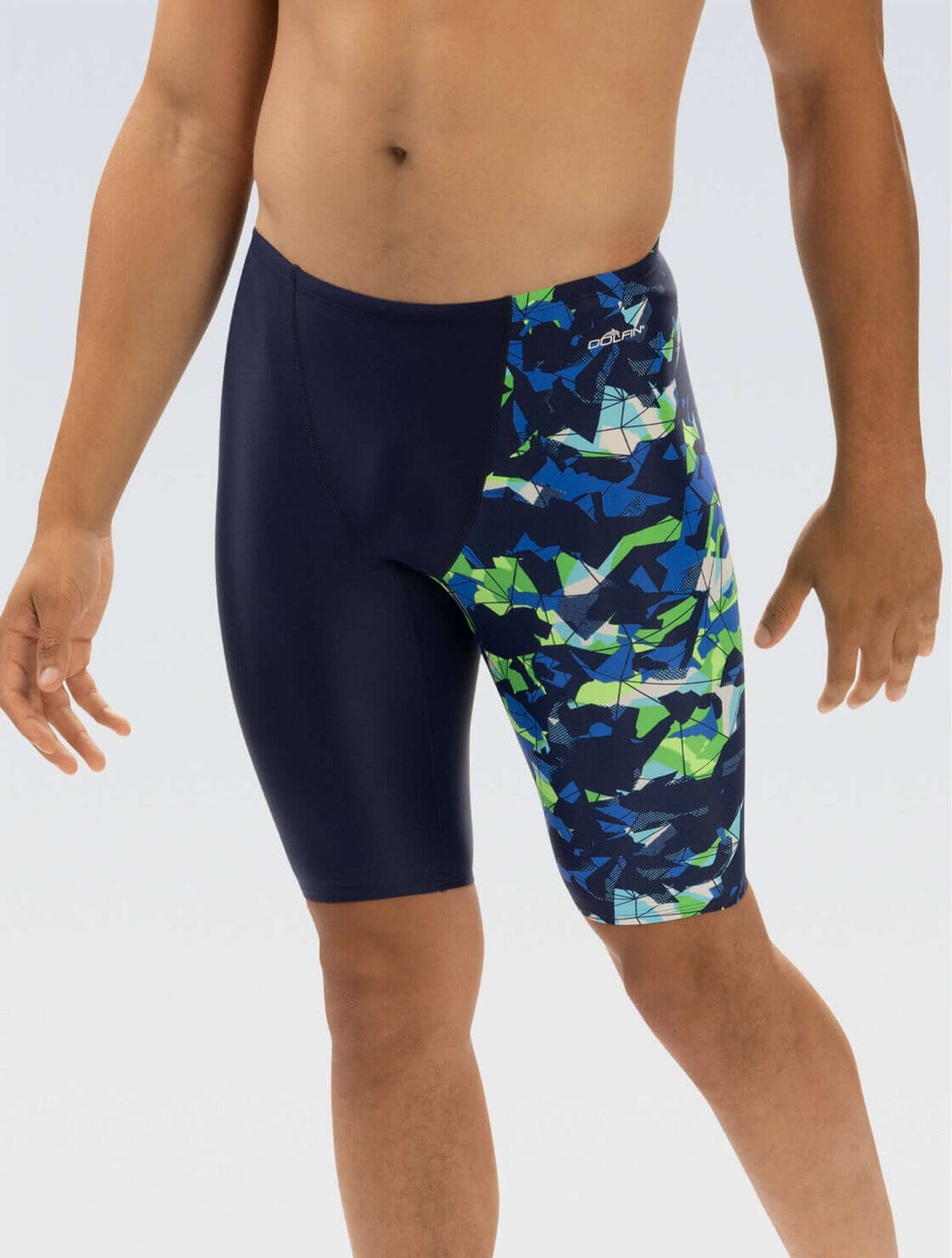 XtraSleek Men's Implode Blue and Green Asymmetrical Jammer - Implode Blue and Green front-extra
