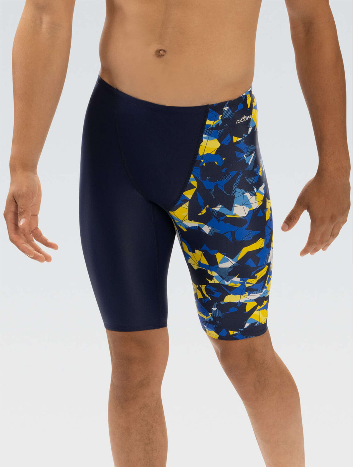 XtraSleek Men's Implode Navy and Gold Asymmetrical Jammer - Implode Navy and Gold front