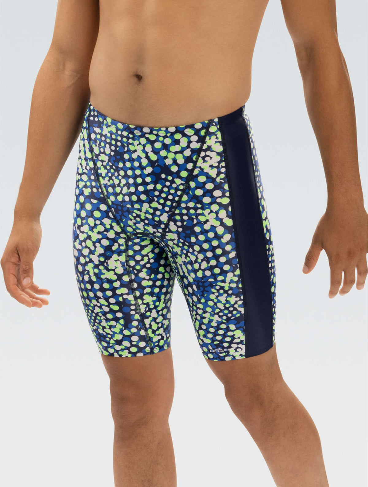 XtraSleek Men's Propel Blue and Green Spliced Jammer - Propel Blue and Green front