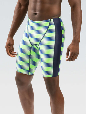 XtraSleek Men's Sonar Blue Green Spliced Jammer - Sonar Blue Green alt