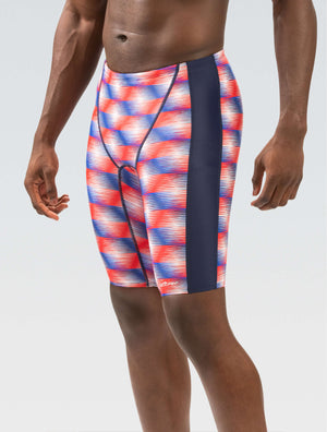 XtraSleek Men's Sonar Red, White, Blue Spliced Jammer - Sonar Red, White, Blue alt