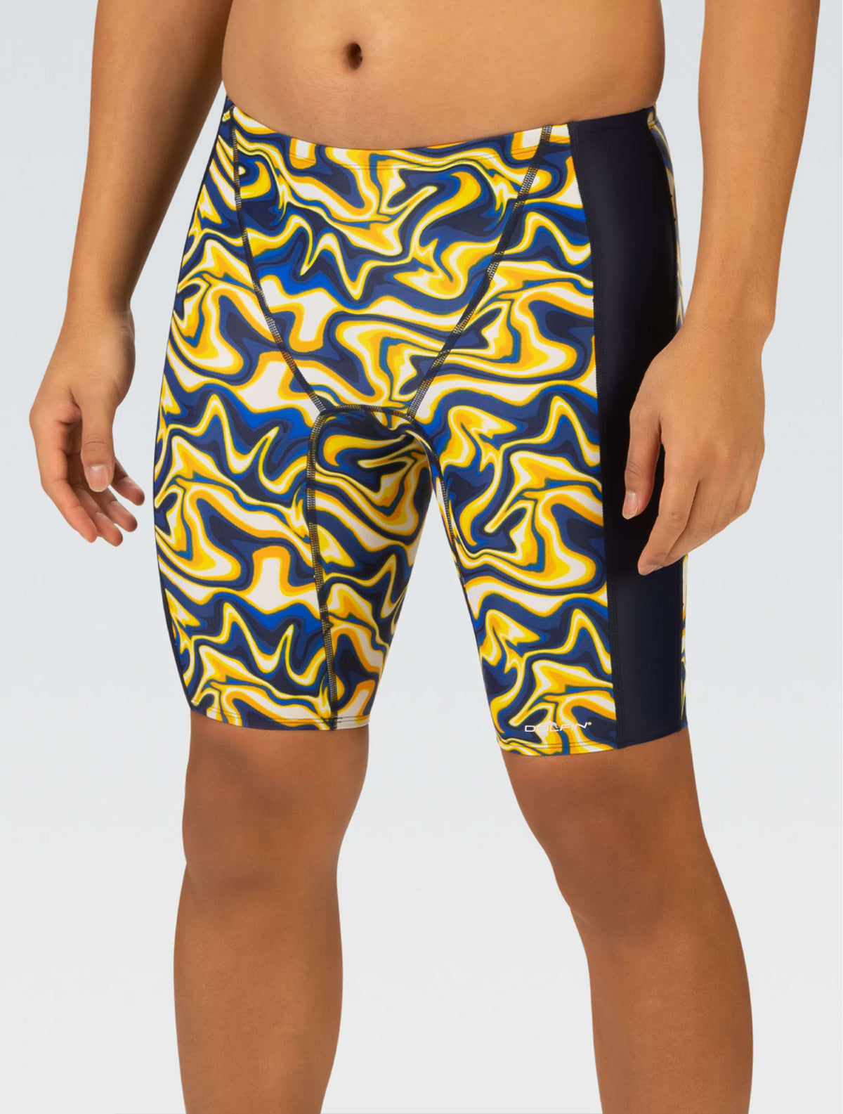 XtraSleek Men's Surge Navy and Gold Spliced Jammer - Surge Navy and Gold front