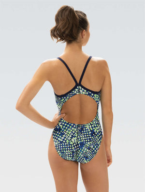 XtraSleek Propel Blue and Green V-Back One Piece - Propel Blue and Green back