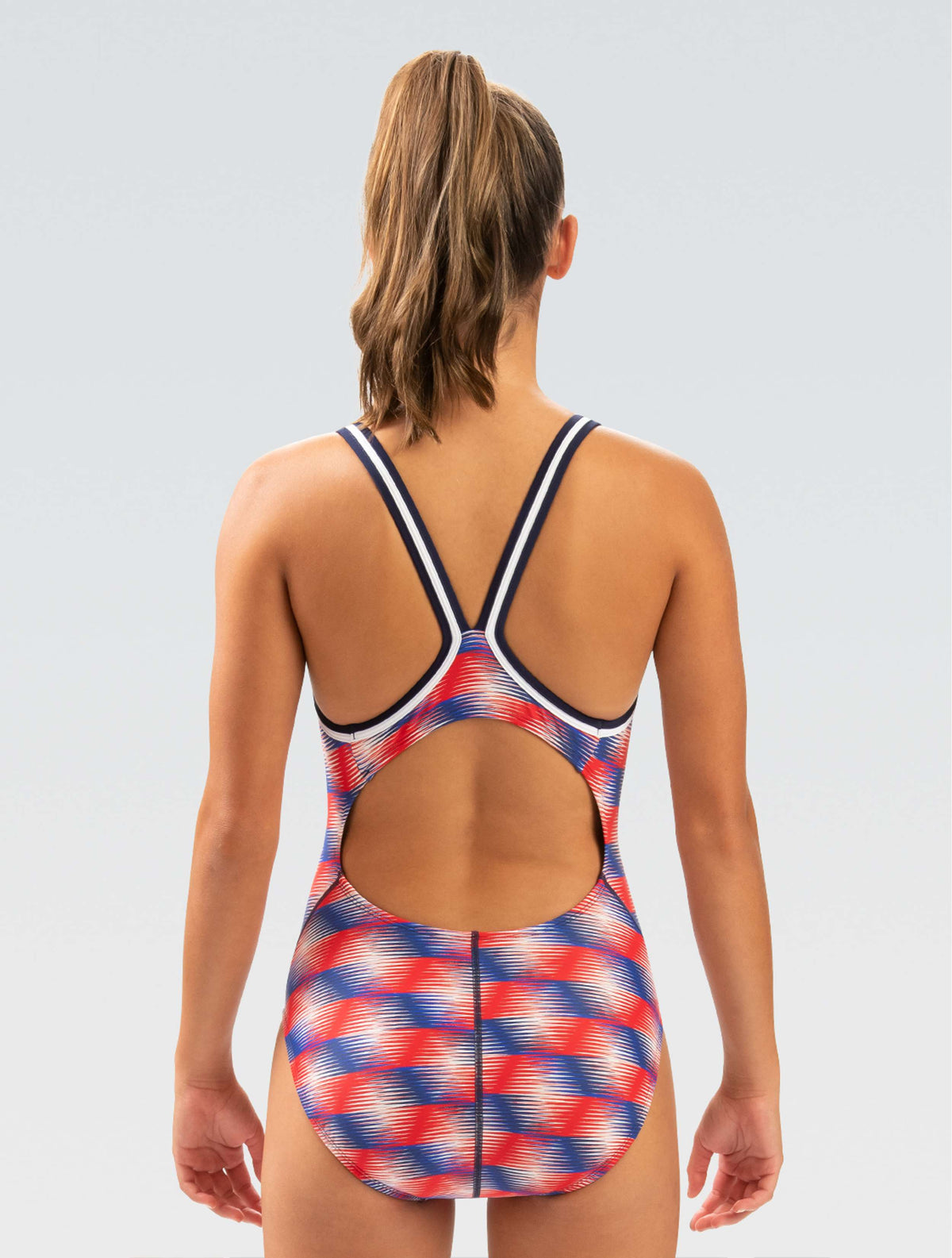 XtraSleek Women's Sonar Red, White, and Blue DBX Back One Piece - Sonar Red, White, and Blue back