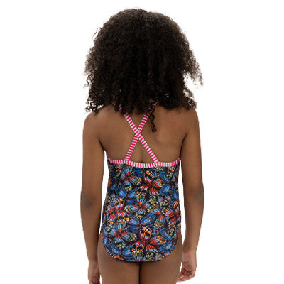 Dolfin Uglies Girls' Flutter By Print  Criss-Cross Back One Piece - 26